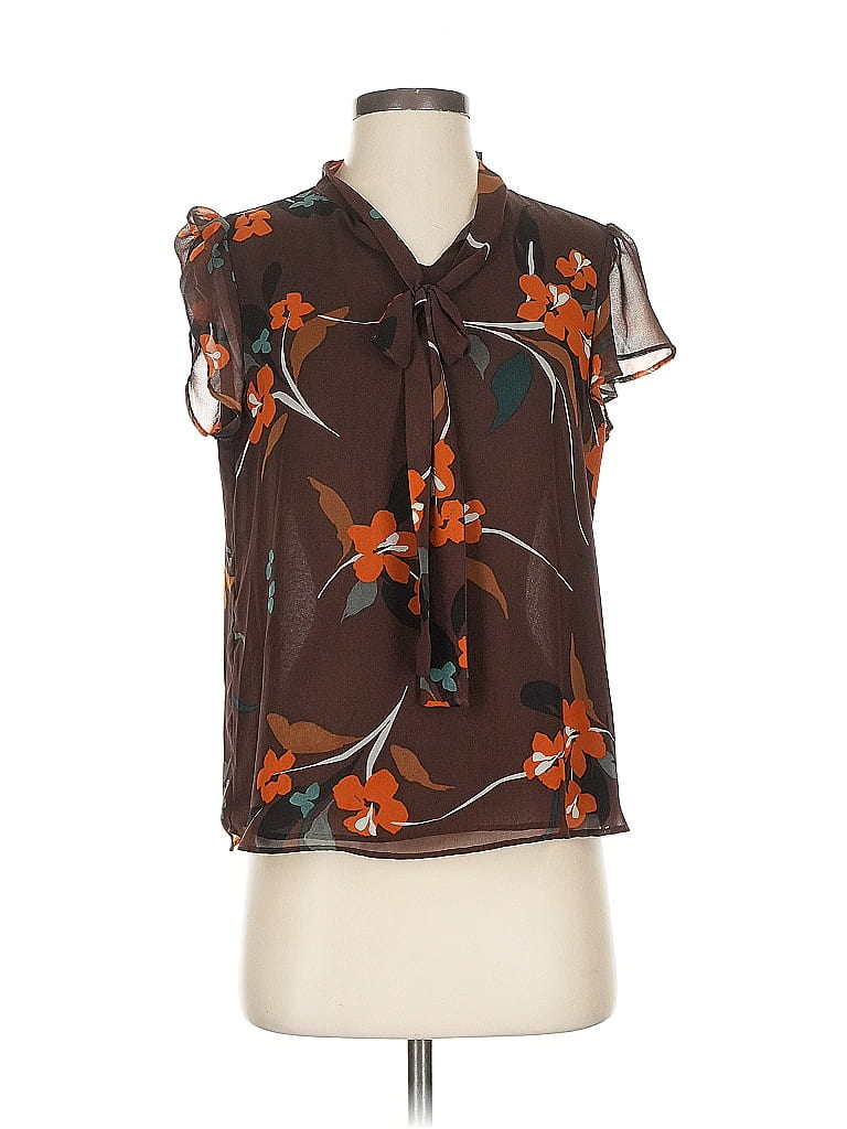 Pre-owned Calvin Klein Short Sleeve Blouse In Brown