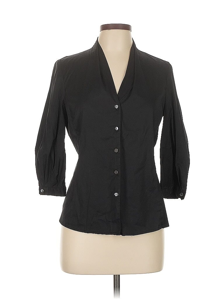 Pre-owned Talbots 3/4 Sleeve Button Down Shirt In Black