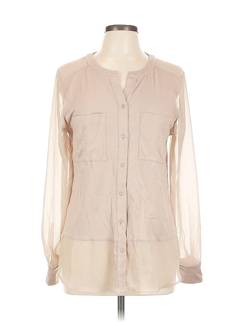 Ann Taylor Factory Ivory Tan Long Sleeve Blouse Size L - photo 1