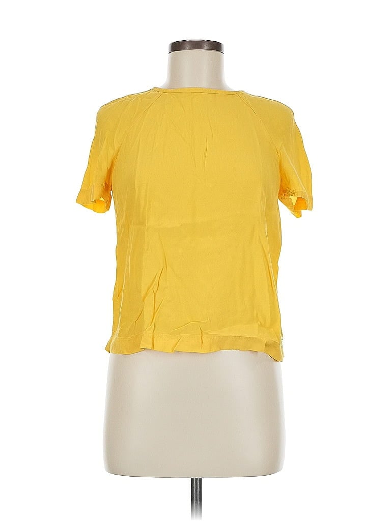 Pre-owned Tommy Hilfiger Short Sleeve Top Yellow Crew Neck Tops