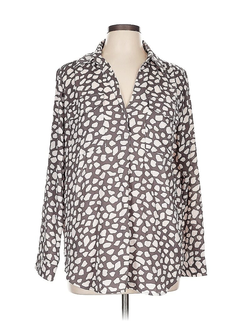 Pre-owned Ann Taylor Long Sleeve Blouse In Silver