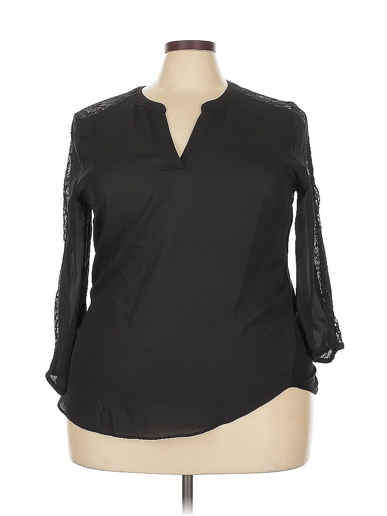Fortune + Ivy 100% Polyester Black 3/4 Sleeve Blouse Size XXL - photo 1