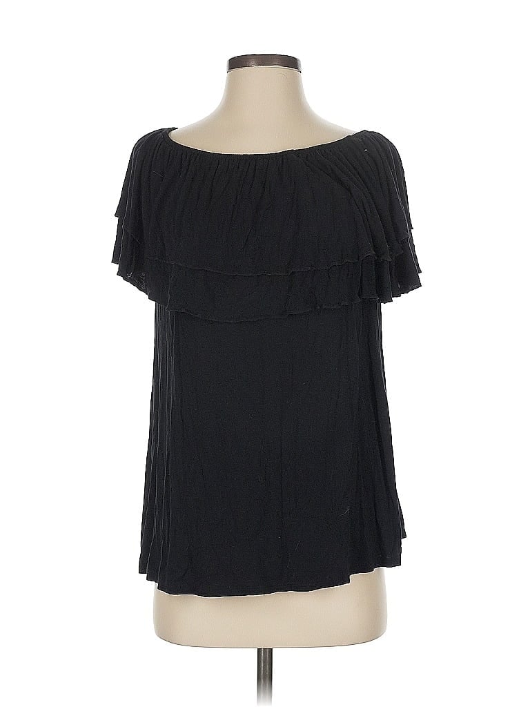 Pre-owned Chelsea & Theodore Short Sleeve Blouse In Black
