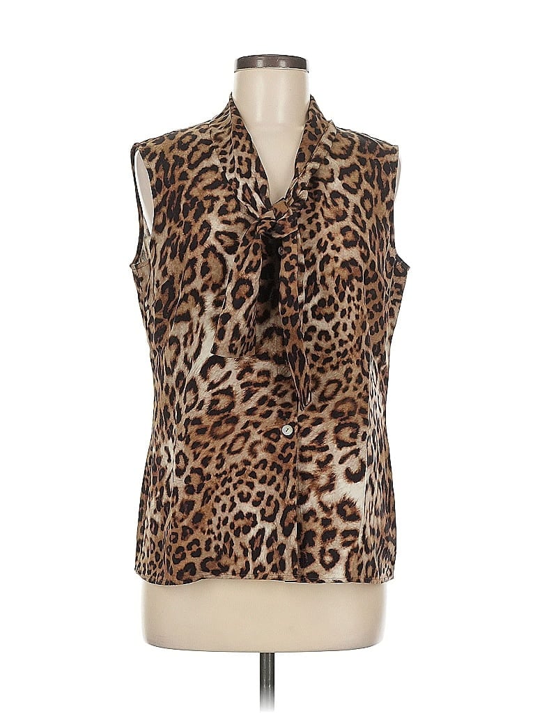 St. John Animal Print Brown Sleeveless Silk Top Size 6 - photo 1