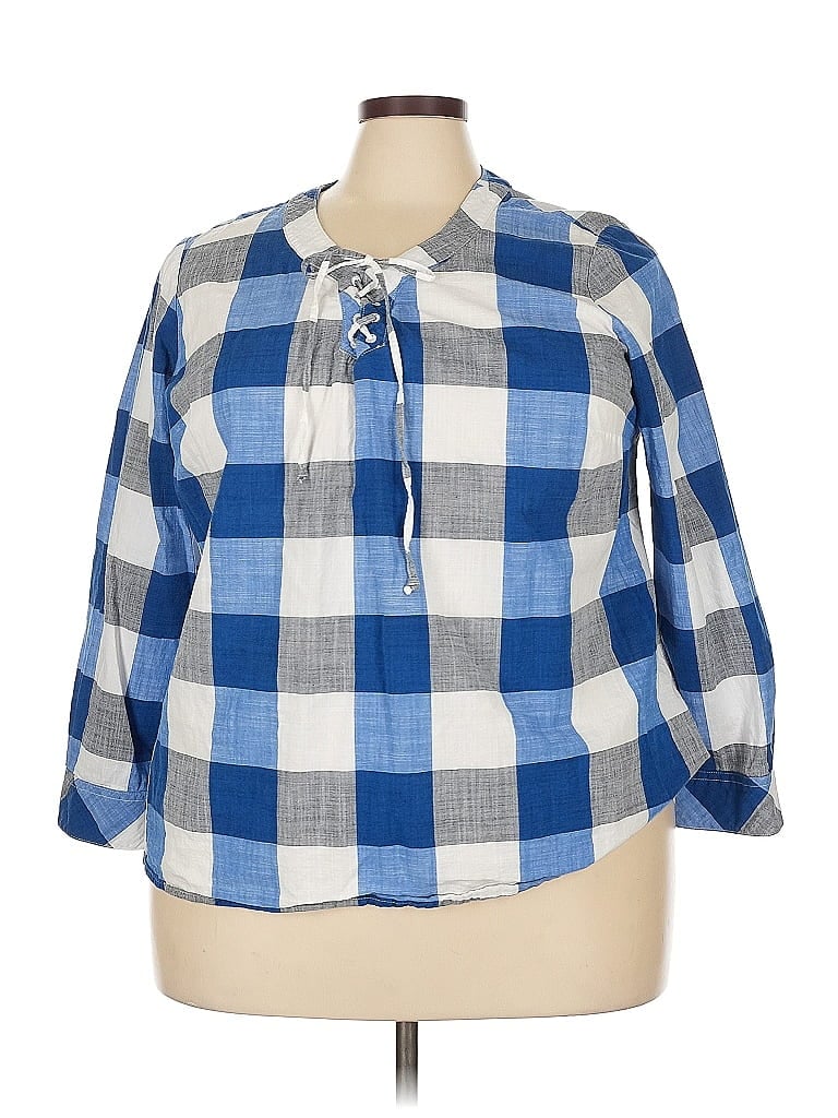 Pre-owned Style & Co 3/4 Sleeve Button Down Shirt In Blue