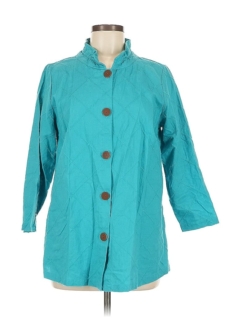 Pre-owned Soft Surroundings 3/4 Sleeve Button Down Shirt In Blue