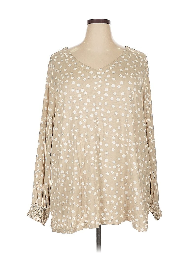 Belle By Kim Gravel Polka Dots Tan Long Sleeve Blouse Size 4X - photo 1