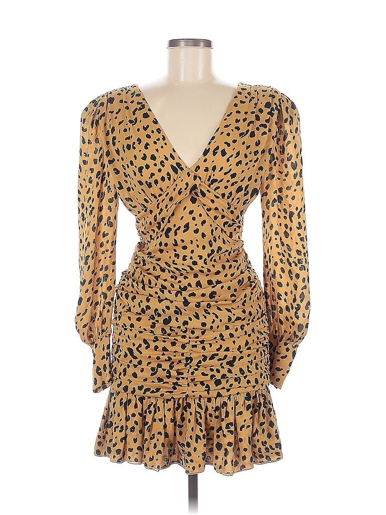 Nicholas 100% Silk Animal Print Brown Tan Cocktail Dress Size 2 - photo 1