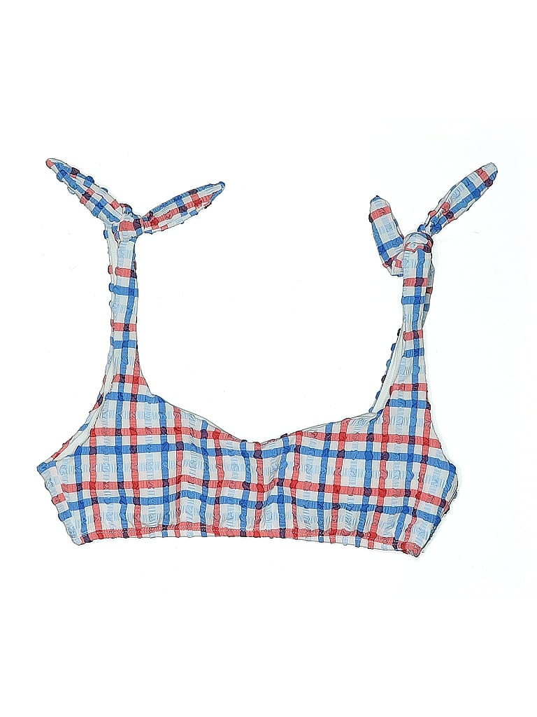 Pre-owned Gb Swimsuit Top Blue Plaid Pattern Swimwear