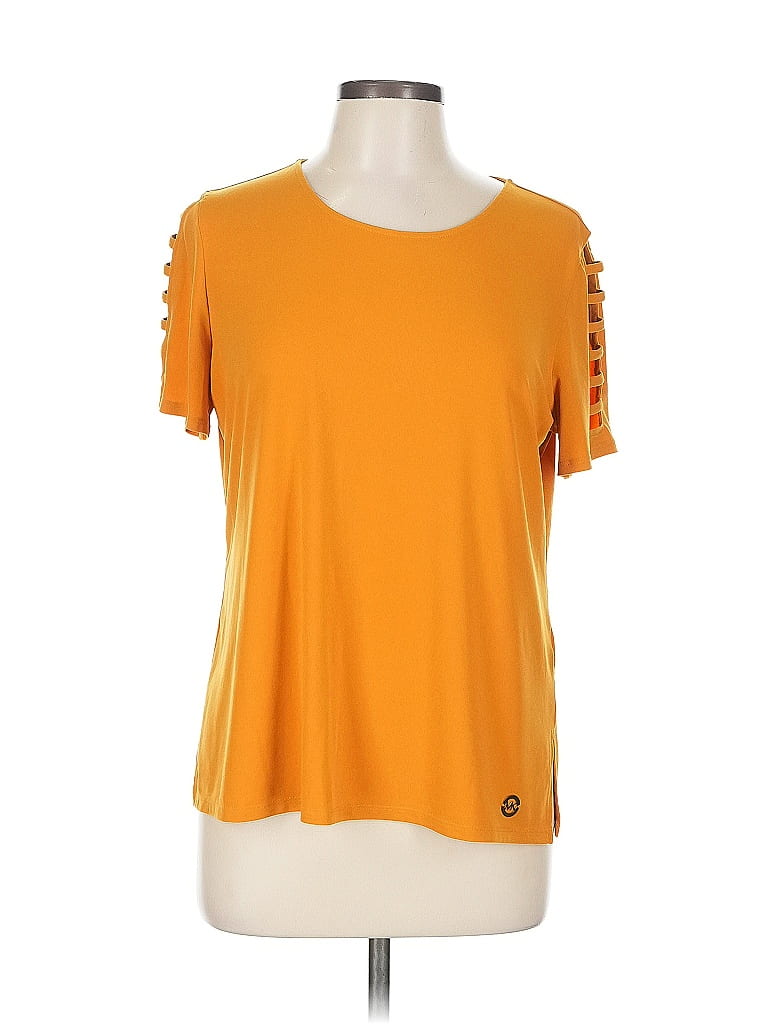 Pre-owned Michael Michael Kors Short Sleeve Top Orange Cold Shoulder Neckline Tops
