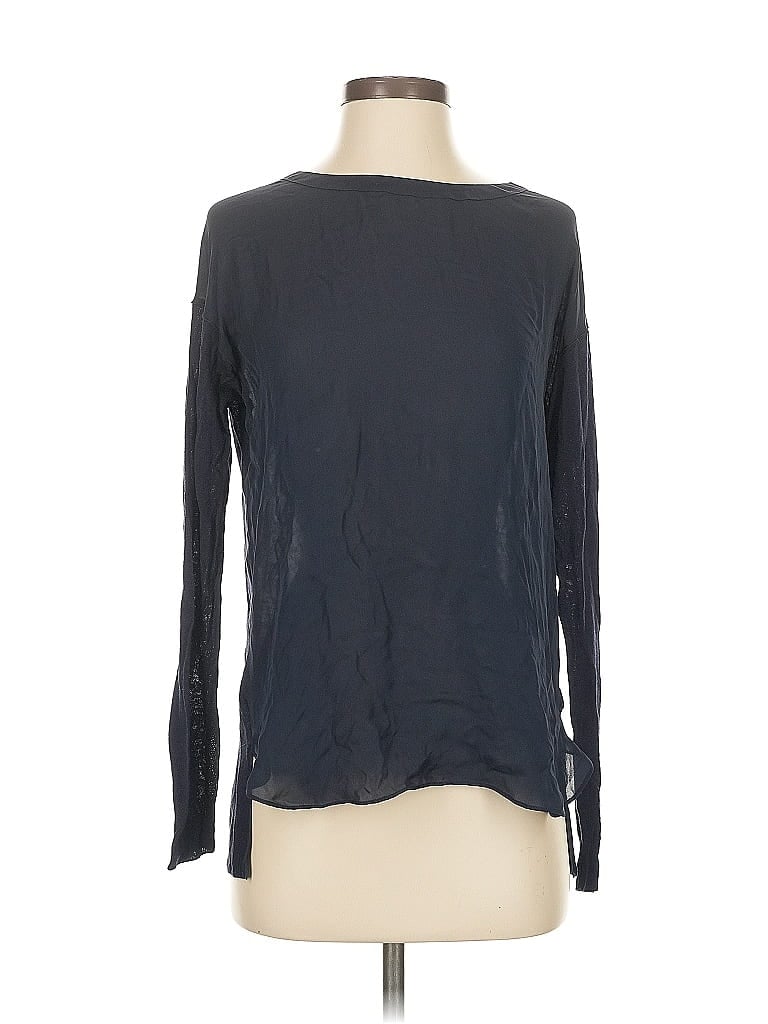 Pre-owned Vince Long Sleeve Silk Top Black Scoop Neck Tops