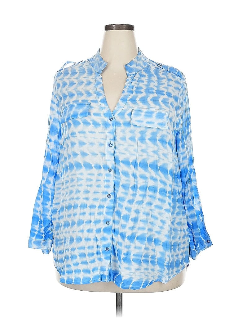 Antilia Femme 100% Rayon Blue 3/4 Sleeve Button-Down Shirt Size 2X - photo 1