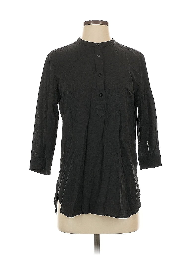 Pre-owned Uniqlo 3/4 Sleeve Button Down Shirt In Black