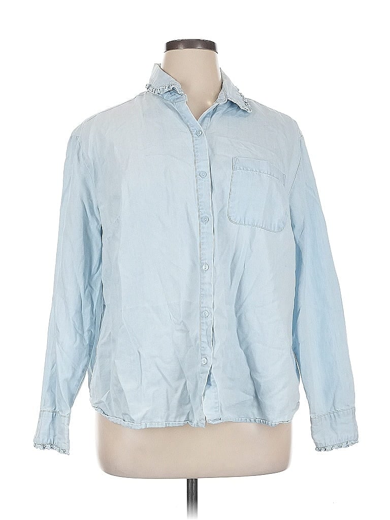 Pre-owned A.n.a. A New Approach Long Sleeve Button Down Shirt In Blue