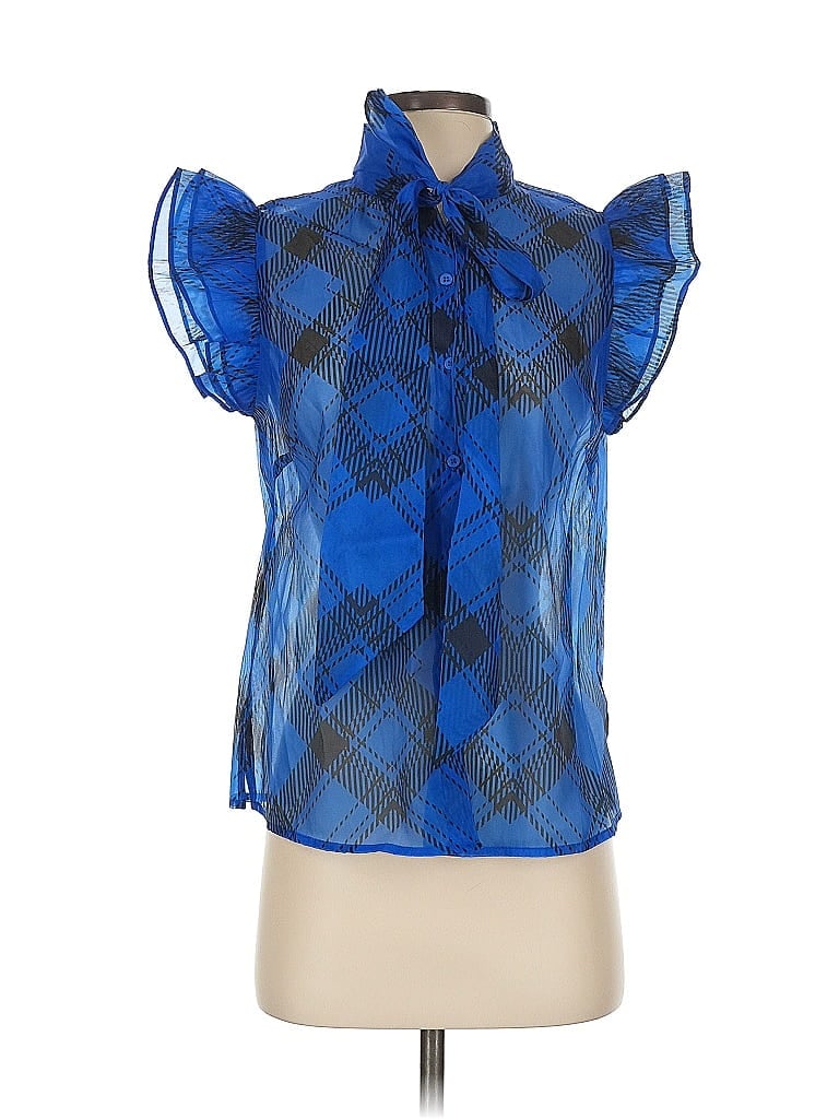 New York And Company Short Sleeve Blouse In Blue