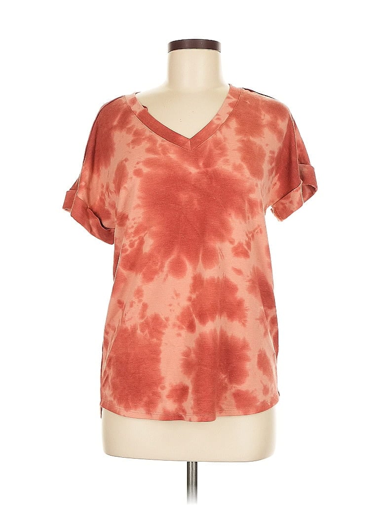 Pre-owned Cupio Short Sleeve Top Orange Tie-dye Pattern V Neck Tops