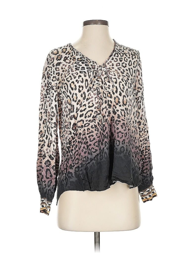 Hale Bob Animal Print Gray Long Sleeve Blouse Size S - photo 1