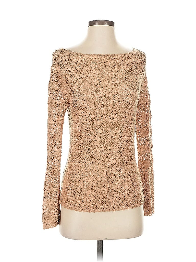 ACROBAT Pre-owned Long Sleeve Top Tan Boatneck Tops In Brown