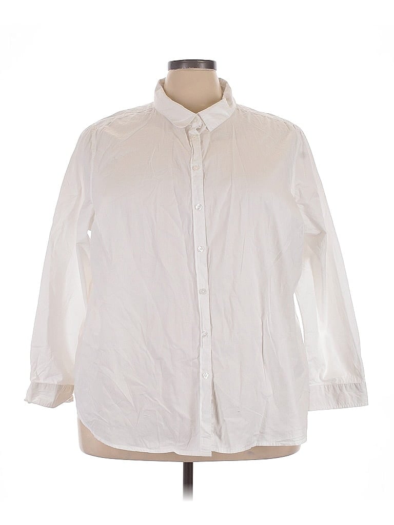 Pre-owned Ellos Long Sleeve Button Down Shirt In White