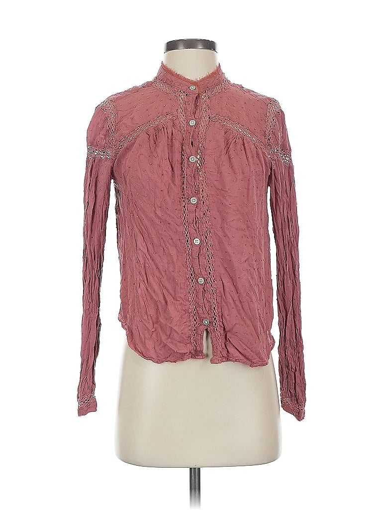 Pre-owned Free People Long Sleeve Blouse In Burgundy