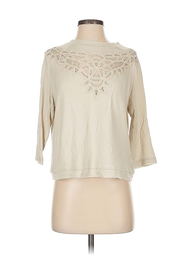 NAKED ZEBRA Pre-owned 3/4 Sleeve Top Ivory Mock Neckline Tops In White