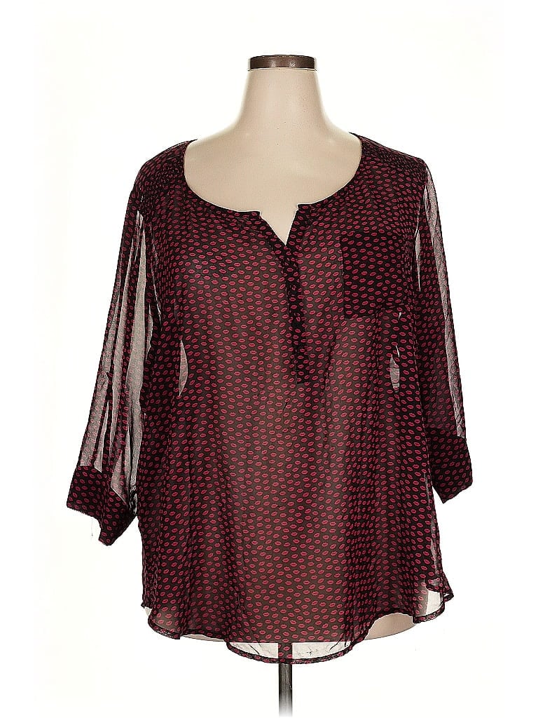 Pre-owned Torrid 3/4 Sleeve Blouse In Burgundy