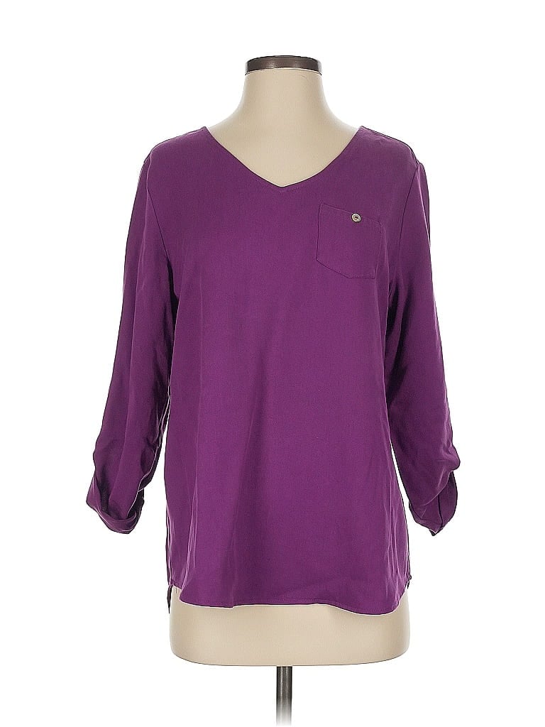 Pre-owned Soft Surroundings 3/4 Sleeve Top Purple V-neck Tops
