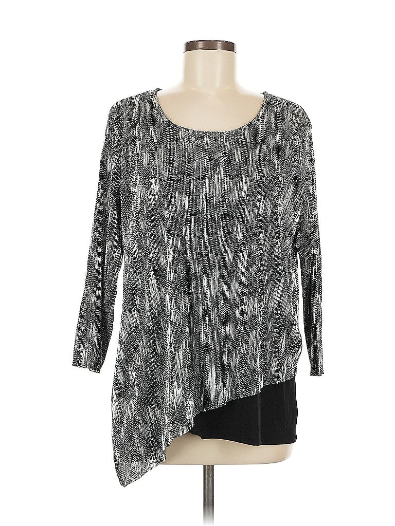 Pre-owned Jm Collection 3/4 Sleeve Top Silver Boatneck Tops