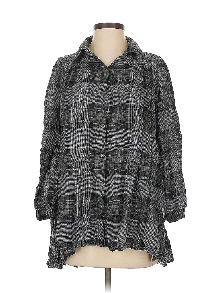 Pre-owned Holding Horses 3/4 Sleeve Button Down Shirt In Gray