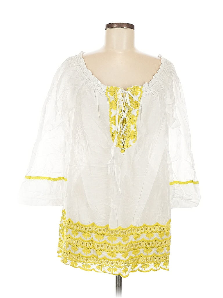 Pre-owned Inc International Concepts 3/4 Sleeve Blouse In White