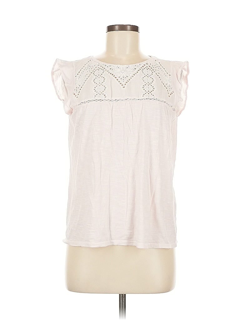 Pre-owned Ann Taylor Loft Outlet Short Sleeve Top Ivory Keyhole Neckline Tops In White