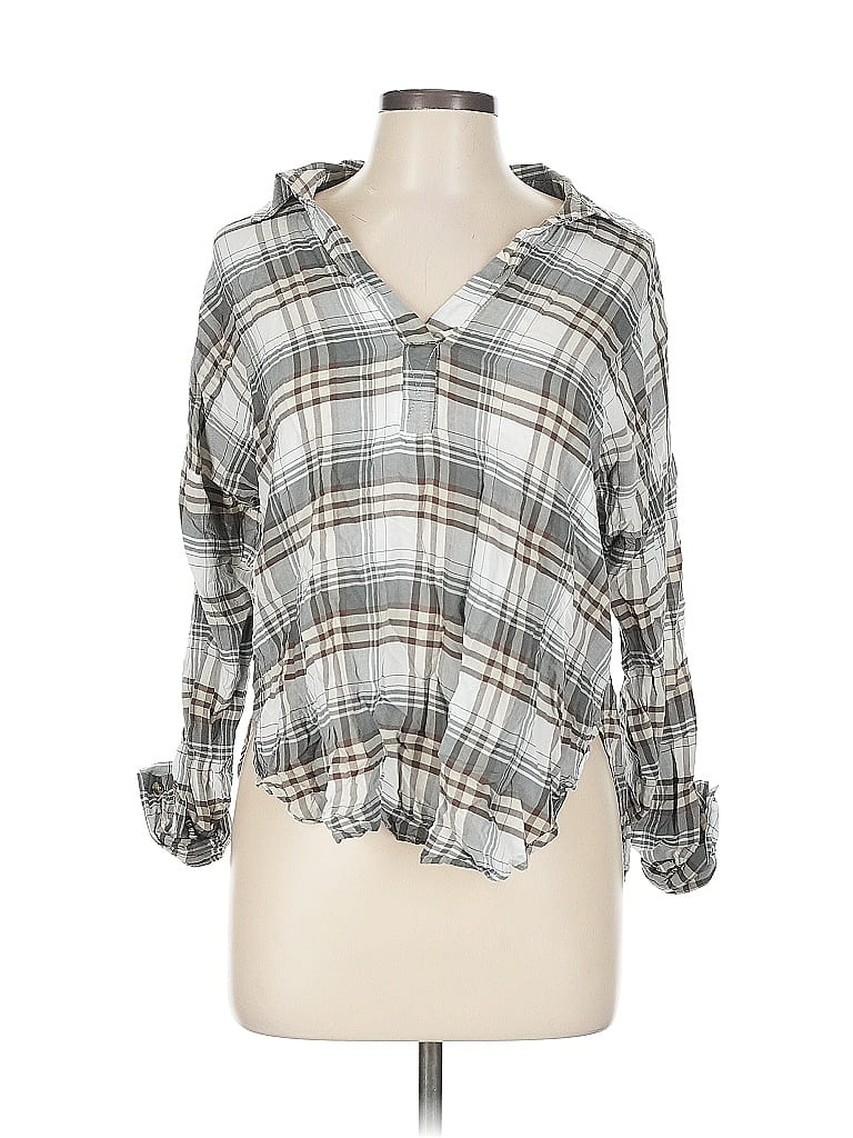 Pre-owned Blu Pepper Long Sleeve Blouse In Gray