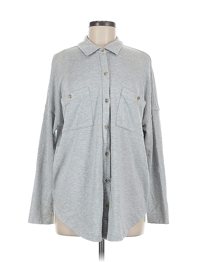 Lou & Grey Gray Long Sleeve Button-Down Shirt Size M - photo 1
