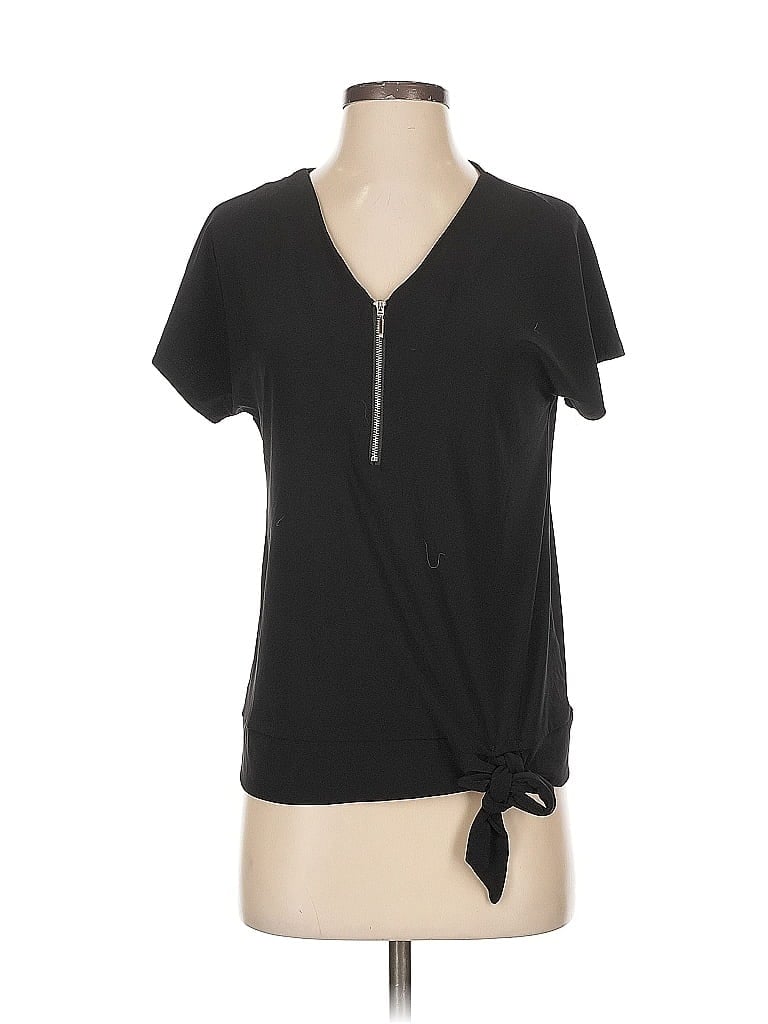 Pre-owned Chaus Short Sleeve Top Black Keyhole Neckline Tops