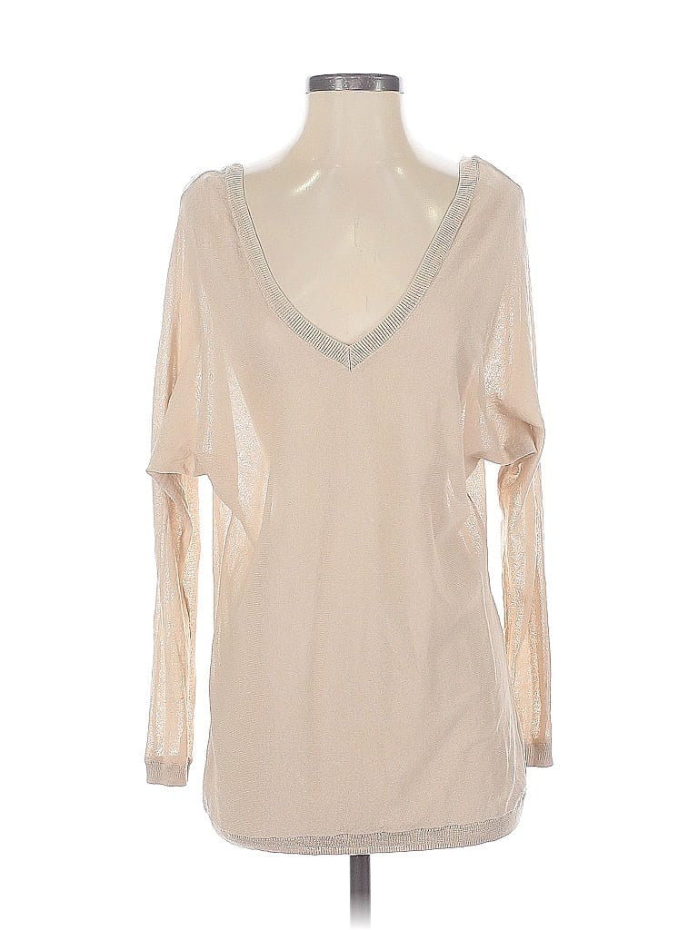 Pre-owned Leith Long Sleeve Top Tan V Neck Tops In Brown