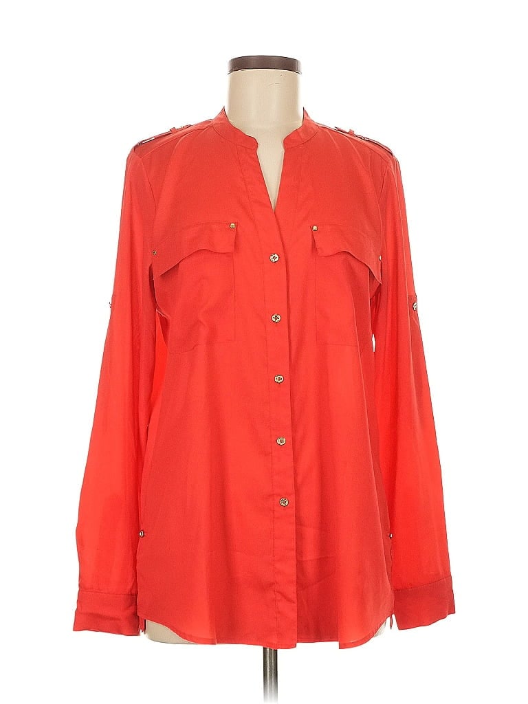 Pre-owned Calvin Klein Long Sleeve Blouse In Red