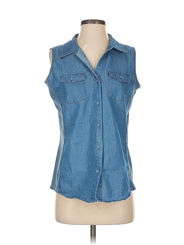 Pre-owned Alison Andrews Sleeveless Button Down Shirt In Blue