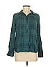Cosmic Blue Love 100% Rayon Plaid Teal Long Sleeve Blouse Size M - photo 1