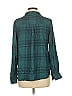 Cosmic Blue Love 100% Rayon Plaid Teal Long Sleeve Blouse Size M - photo 2