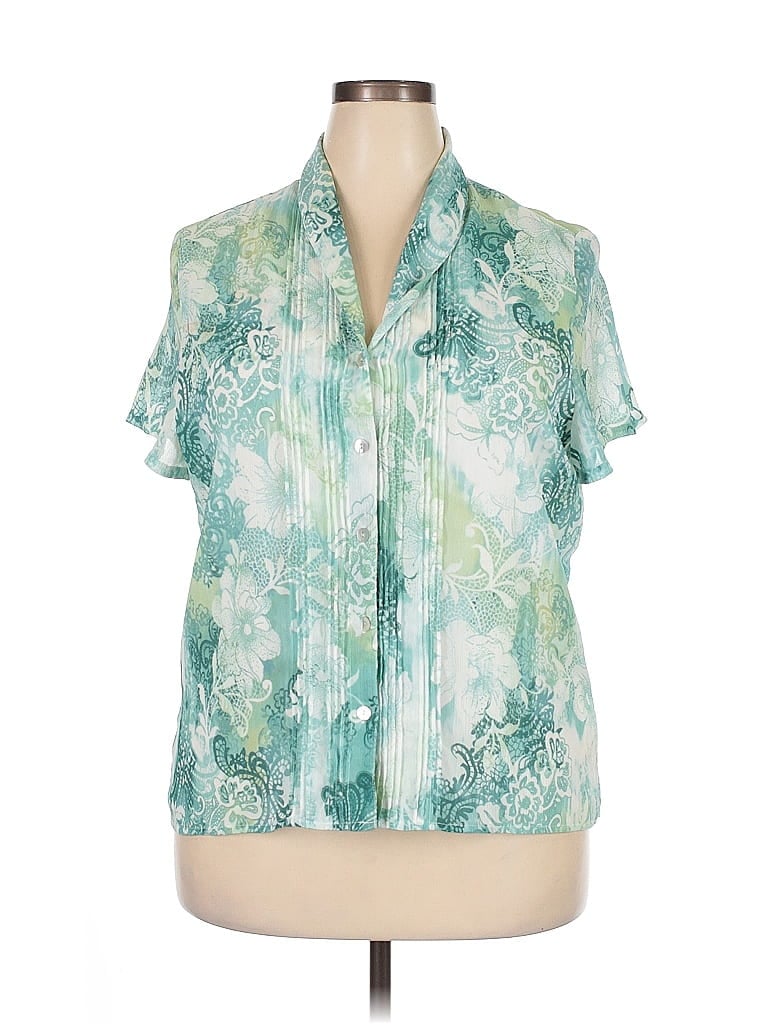 Alfred Dunner 100% Polyester Teal Green Short Sleeve Blouse Size 18 - photo 1