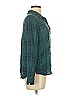 Cosmic Blue Love 100% Rayon Plaid Teal Long Sleeve Blouse Size M - photo 3