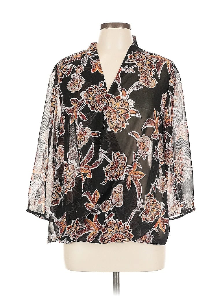 Pre-owned Liz Claiborne Career 3/4 Sleeve Blouse In Black