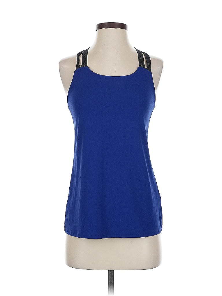 Pre-owned Fabletics Tank Top Blue Solid Pattern Halter Neckline Tops