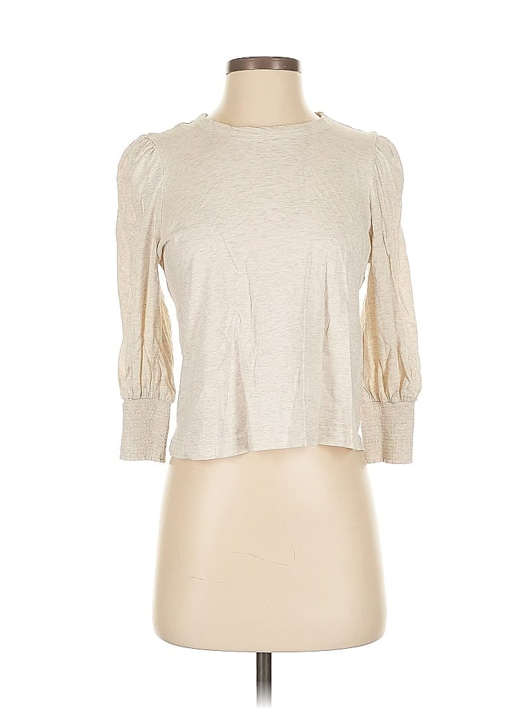 Pre-owned 7 For All Mankind 3/4 Sleeve Top Tan Boatneck Tops In Brown