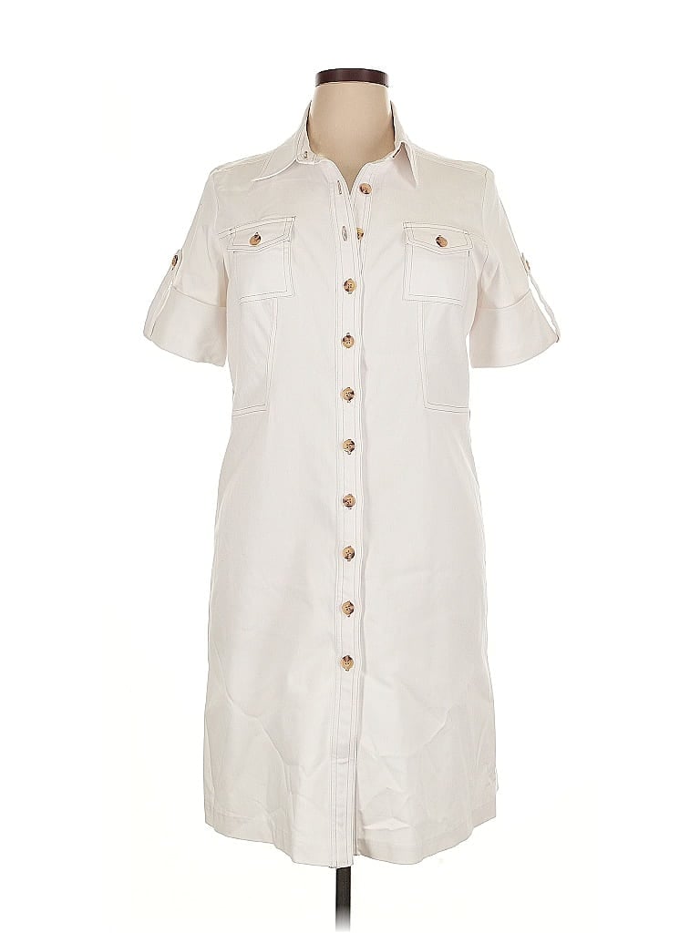 DressBarn Solid Ivory Short Sleeve Button-Down Shirt Size 14 - photo 1