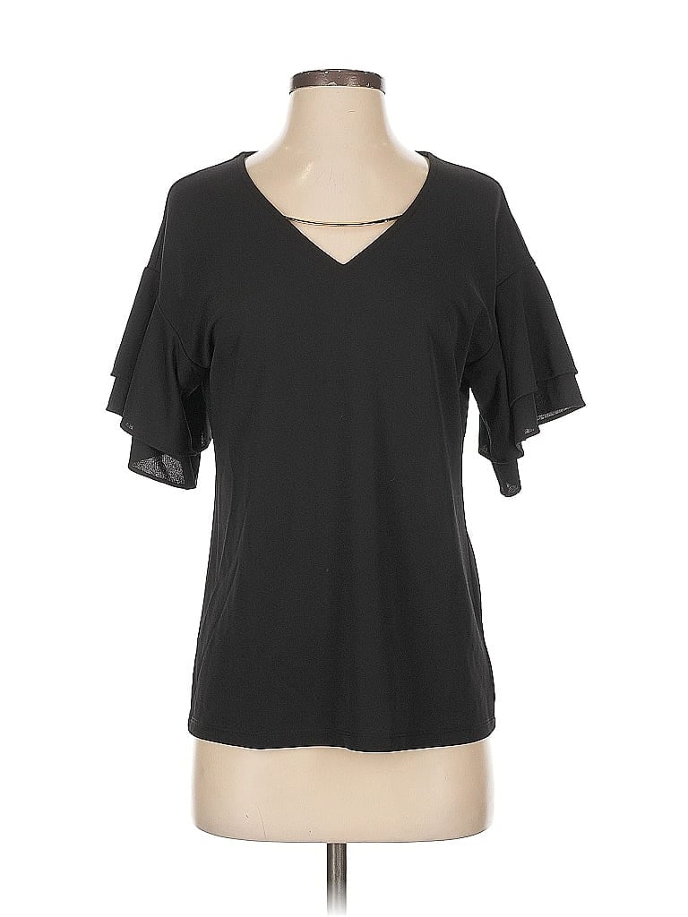 Calvin Klein Short Sleeve Top Black Cold Shoulder Neckline Tops In Black