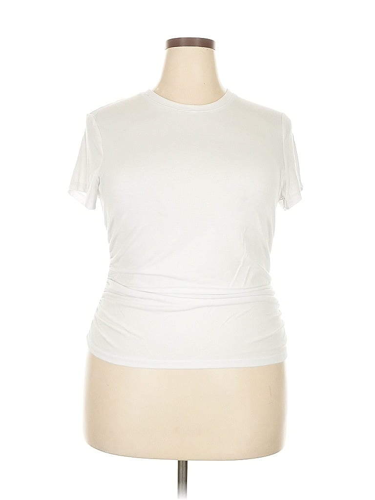 SOFIA Pre-owned Short Sleeve Top Ivory Mock Neckline Tops In White