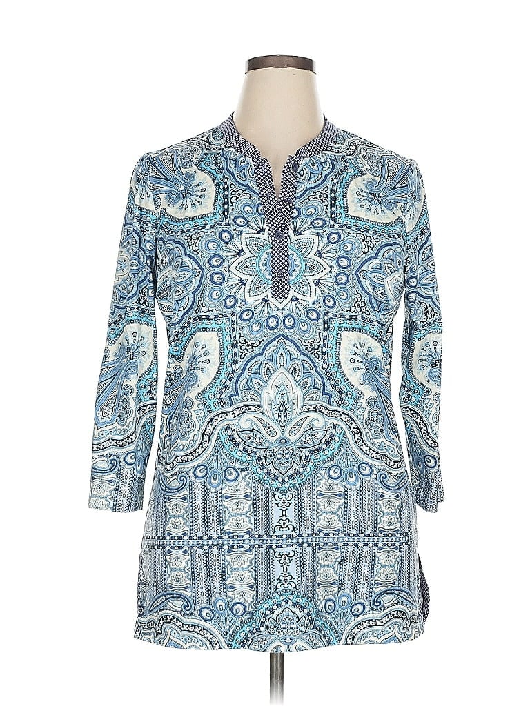 J. McLaughlin Paisley Blue 3/4 Sleeve Blouse Size XL - photo 1