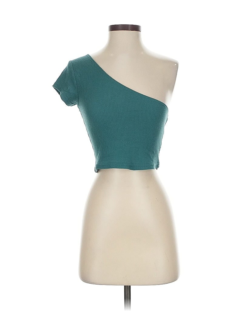 Pre-owned Pac Cares Tube Top Teal One Shoulder Neckline Tops In Blue