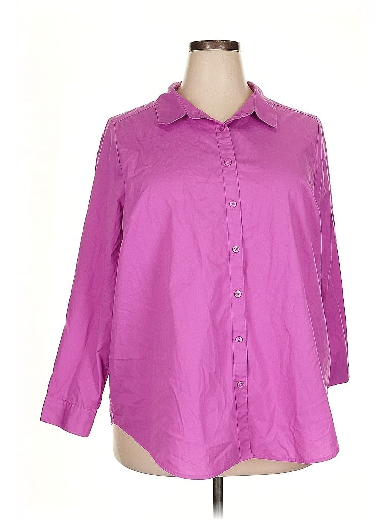 Roaman's Purple 3/4 Sleeve Button-Down Shirt Size 22 - photo 1